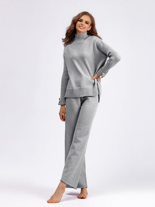 Basic Bae High- Low Turtleneck Long Sleeve Top and Pants Sweater Set