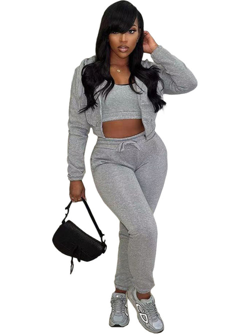 Women's fleece sweatshirt hooded sports and leisure suit (three-piece set)