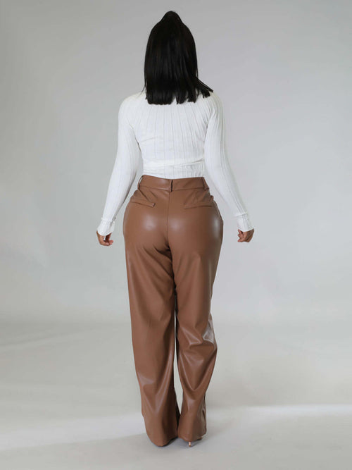 Women's loose wide-leg pocket casual leather pants