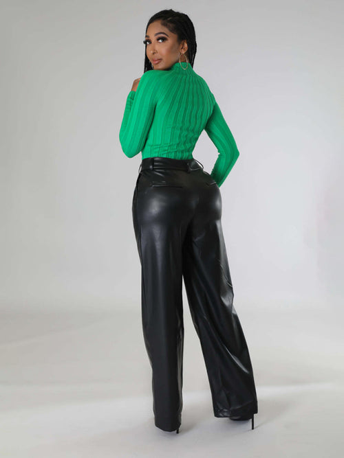 Women's loose wide-leg pocket casual leather pants