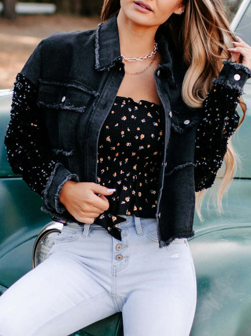 Women's sequined short denim jacket