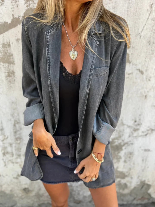 Casual loose lapel suit collar denim jacket