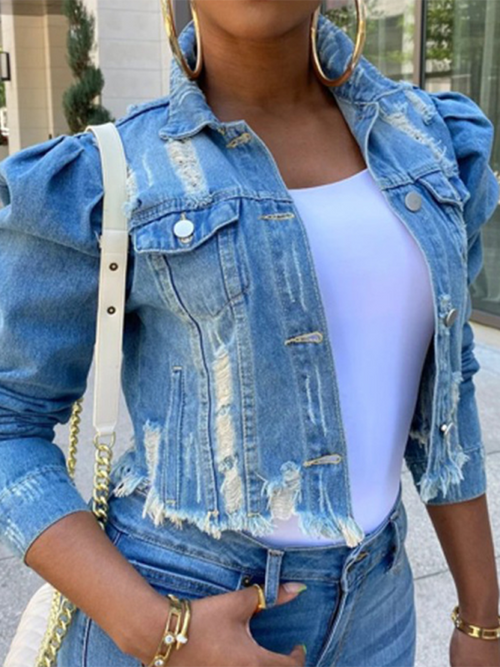 Women's Denim Puff Sleeve Denim Jacket